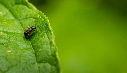 Fototapeta premium Small Bug Sitting on Green Leaf in Nature Scene