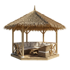 Fototapeta premium Luxury Thatch Roof Gazebo: Outdoor Patio Design Ideas