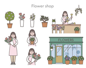 花屋のイラストセット