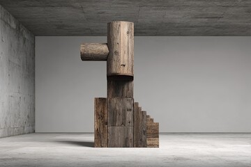 Abstract Wooden Sculpture in Stark Gallery Geometric Forms and Neutral Minimalism Displayed