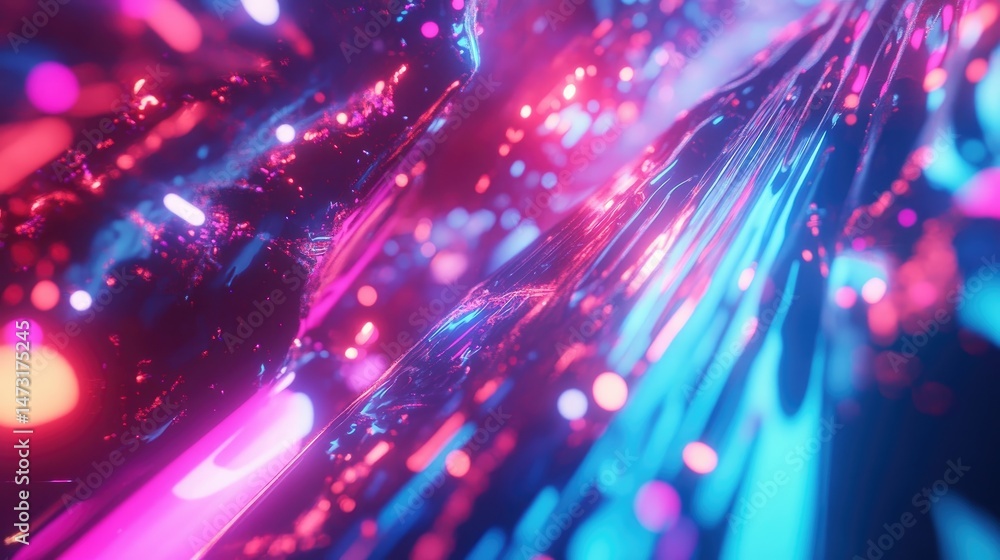 Poster smooth digital waves in flowing neon colors, softly blending into each other and creating a serene, 