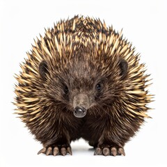 Close-up Portrait of a Spiky Echidna on White Background