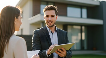 Real Estate Agent Showing Property to Potential Buyer  Modern Home Viewing and Consultation