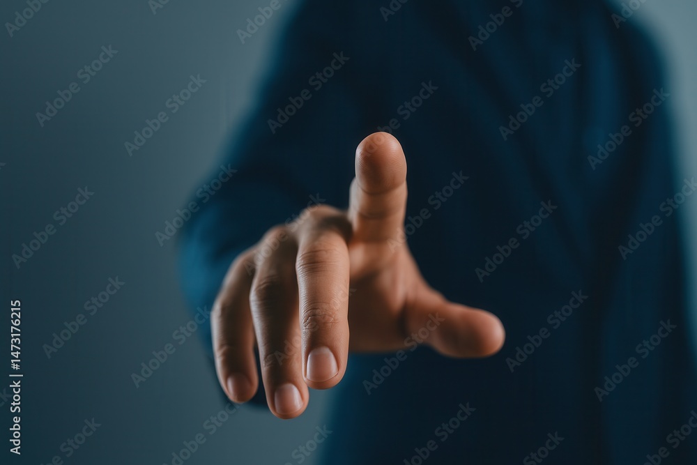 Poster businessman pointing with finger on a virtual touchscreen interface