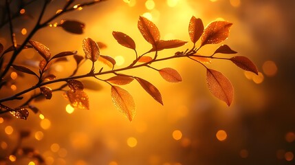 Autumn leaves bathed in golden sunlight