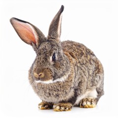 Fototapeta premium Brown rabbit with long ears on white background