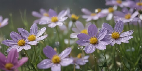 Obraz premium Close-up of delicate wildflowers, dew drops on petals , petal, delicate