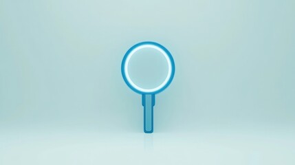 A blue magnifying glass icon is centered on a light blue background with a minimalist design.