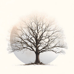 A tree with no leaves is in the center of a circle
