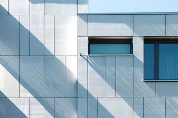 Geometric facade featuring a modern home with white paneling and shadows.