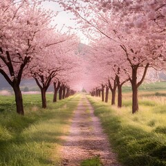 Spring blossoms line a path
