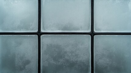Frosted glass blocks arranged in a grid pattern with black lines separating each pane, creating a textured, geometric surface.