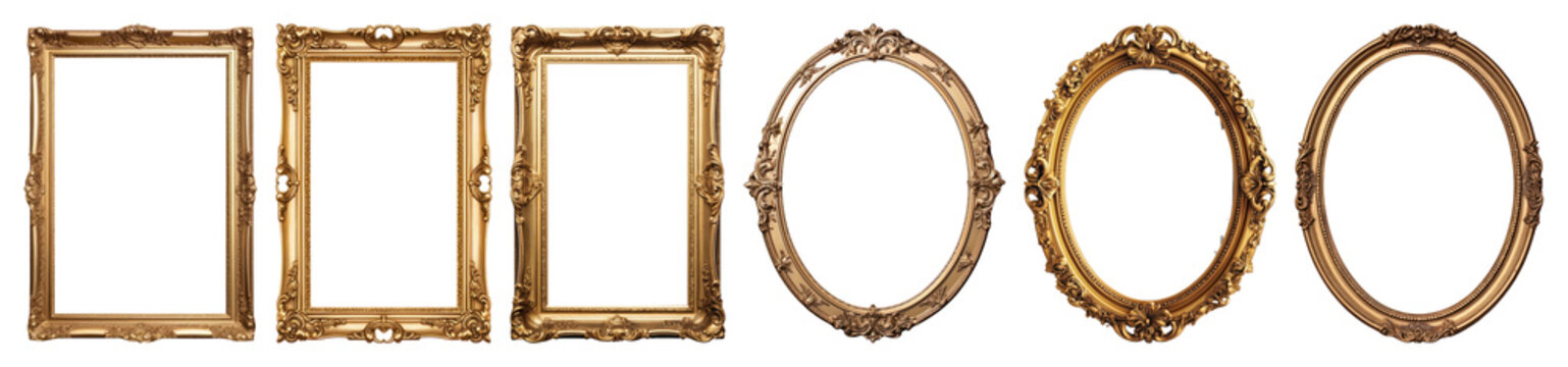 PNG Elegant vintage gold frames displayed, element set on transparent background