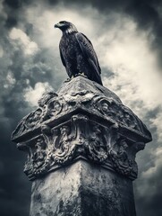 Vulture perched on weathered stone column