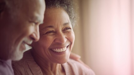 Obraz premium Senior Patient Enjoys a Joyful Moment With Caregiver in a Warm Setting Filled With Light