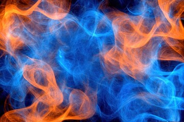 Fototapeta premium Blue and orange smoke abstract texture with dynamic swirling pattern and energetic background. Vibrant motion and color contrast art.
