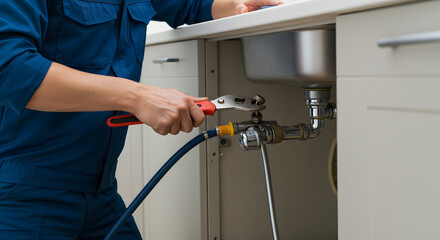 Expert Plumber Fixing Leaky Pipes Under Kitchen Sink Plumbing Repair and Maintenance Services