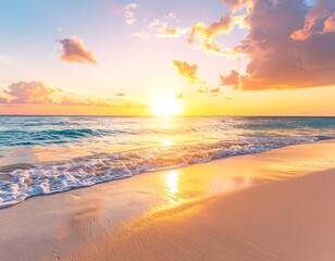 Obraz premium A serene tropical beach at sunset, hyper-detailed