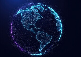Fototapeta premium Digital earth globe with glowing dots showing north and south america