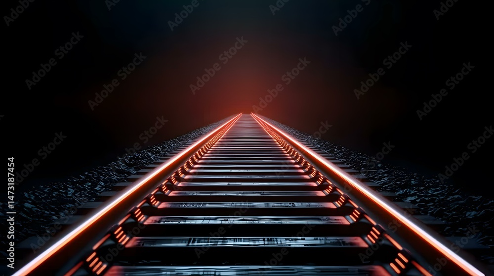 Aufkleber a dark, almost black background shows a set of train tracks receding into the distance, illuminated 