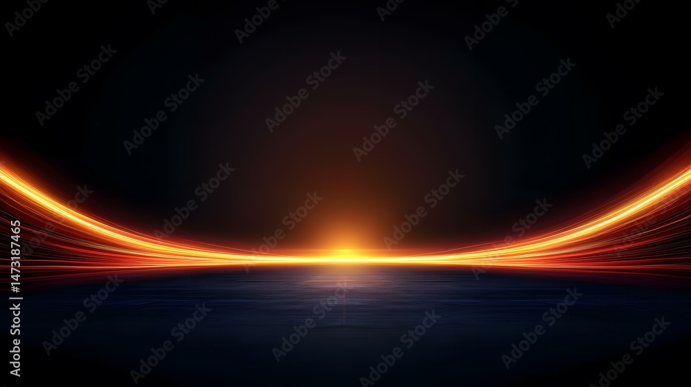 Poster the image contains a dark background with two bright orange and yellow light streaks curving upwards