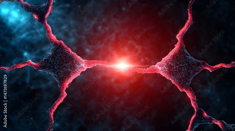 Poster the image shows a stylized depiction of two neurons connected, with a bright light emanating from th