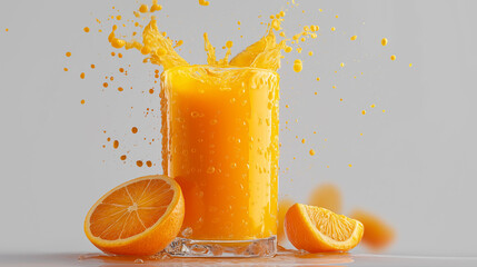 Close-up photo of glass of fresh orange juice on white background 