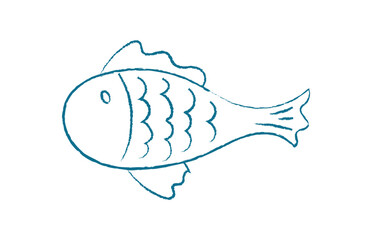 Marine fish swim in the ocean. Aquatic creature in silhouette style. Underwater context, doodle visual style, ideal for various design applications. Chalk and crayon style