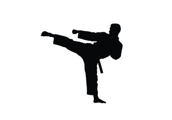 Taekwondo silhouette. This image shows a black silhouette of a person lifting a barbell, representing strength, endurance, and physical performance. Vector clipart illustration design.