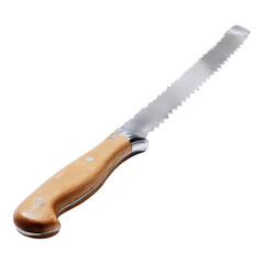 Serrated Bread Knife with Wooden Handle on Transparent Background