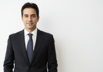 Fototapeta premium Portrait of a businessman in a suit against a white background with copy space