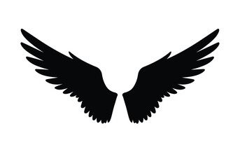 Obraz premium Wings silhouette. This image shows a black and white abstract design resembling a sun with sharp, pointed rays extending from a central circle. Vector clipart illustration design.