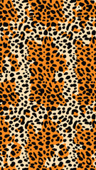 Repeating pattern of spots and stripes in orange and black. leopard skin style