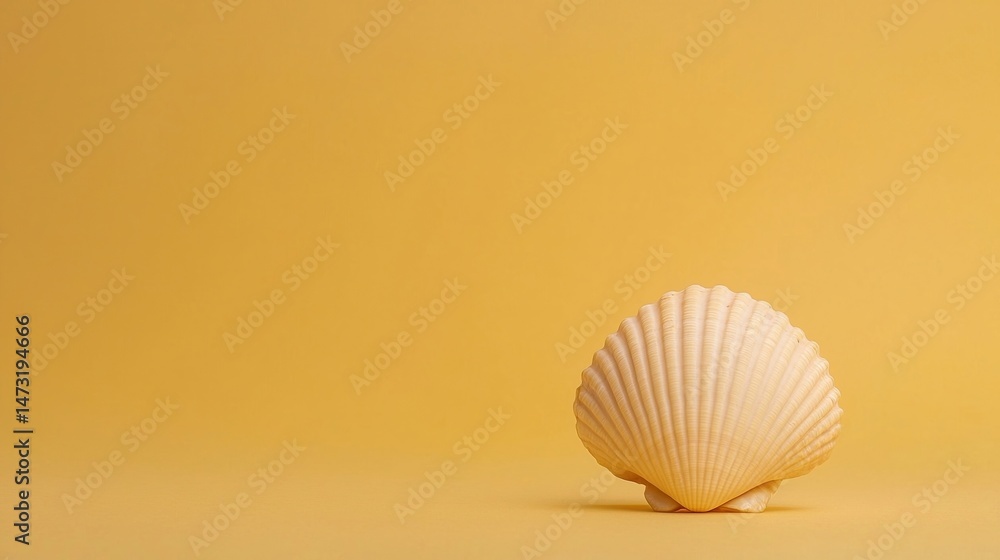 Poster a single seashell is displayed against a plain yellow background, giving a minimalistic and calm imp