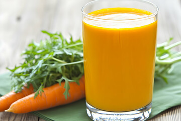 Fototapeta premium Carrot juice smoothie with fresh greens