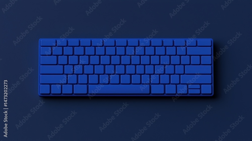 Poster a sleek, blue computer keyboard on a matching blue background viewed from above.