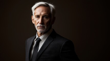 Fototapeta premium Professional Mature Man in Formal Attire Against Dark Background Looking Confident