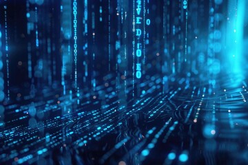 Abstract neon blue cyber binary flowing background