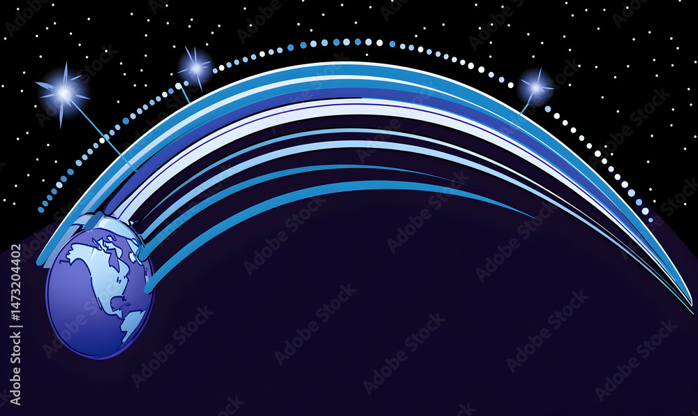 Aufkleber abstract global network concept; stylized earth with glowing streaks representing data streams, digi