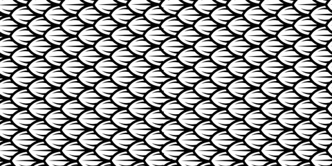 Dragon snake reptile fish mermiad scale seamless pattern tile. Dinosaur skin seamless pattern. Vector black