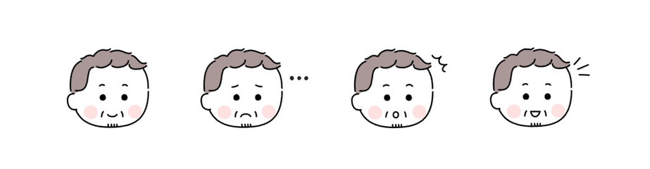 ゆるかわいい手描き風の表情セット／高齢男性
