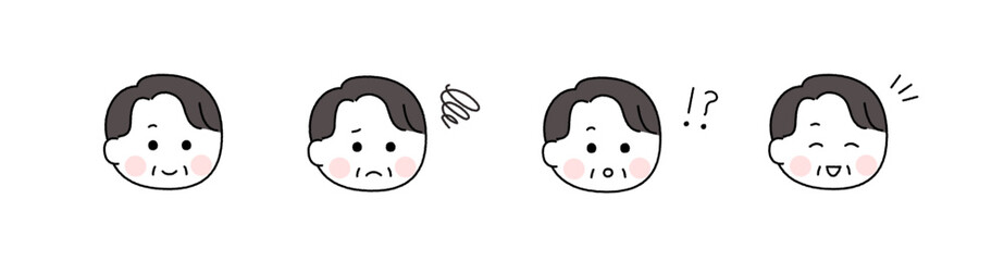 ゆるかわいい手描き風の表情セット／高齢男性