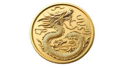 golden dragon coin on white background