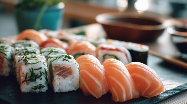 sushi, food, salmon, fish, meal, japanese, seafood, rice, roll, healthy, raw, japan, dinner, fresh, gourmet, restaurant, plate, maki, asia, sashimi, cuisine, lunch, dish, shrimp, diet,food, sushi, mea