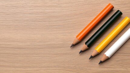 Obraz premium Four Sharpened Pencils on Wooden Surface