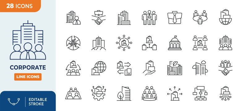 Corporate line editable icon set. Editable stroke. Vector illustration