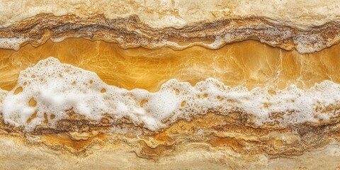 Fototapeta premium Marble stone texture with layered brown and beige wave pattern and foamy details. Unique abstract background for luxury decoration and interior design projects.