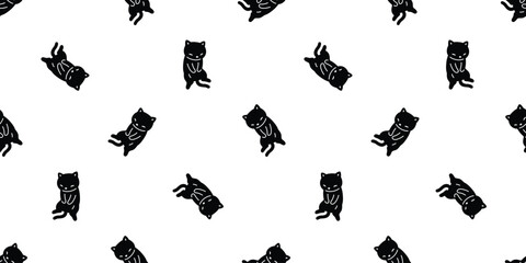 cat seamless pattern black kitten sleeping calico cartoon doodle pet animal illustration gift wrapping paper tile background repeat wallpaper yellow