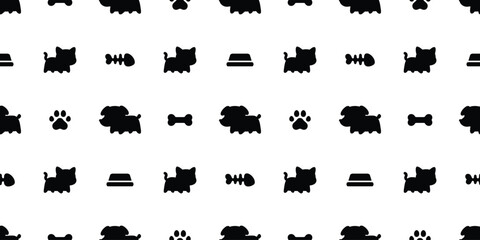 cat seamless pattern black kitten sleeping calico cartoon doodle pet animal illustration gift wrapping paper tile background repeat wallpaper yellow
