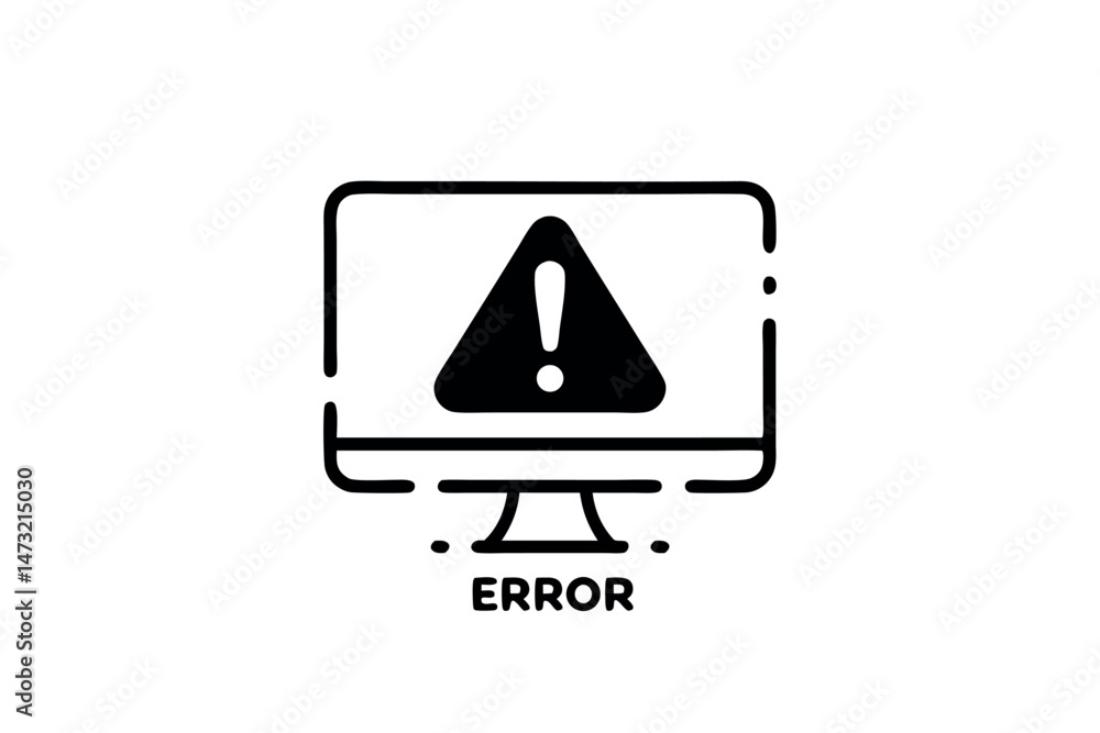 Poster computer monitor displaying an error icon representing software malfunction or system failure